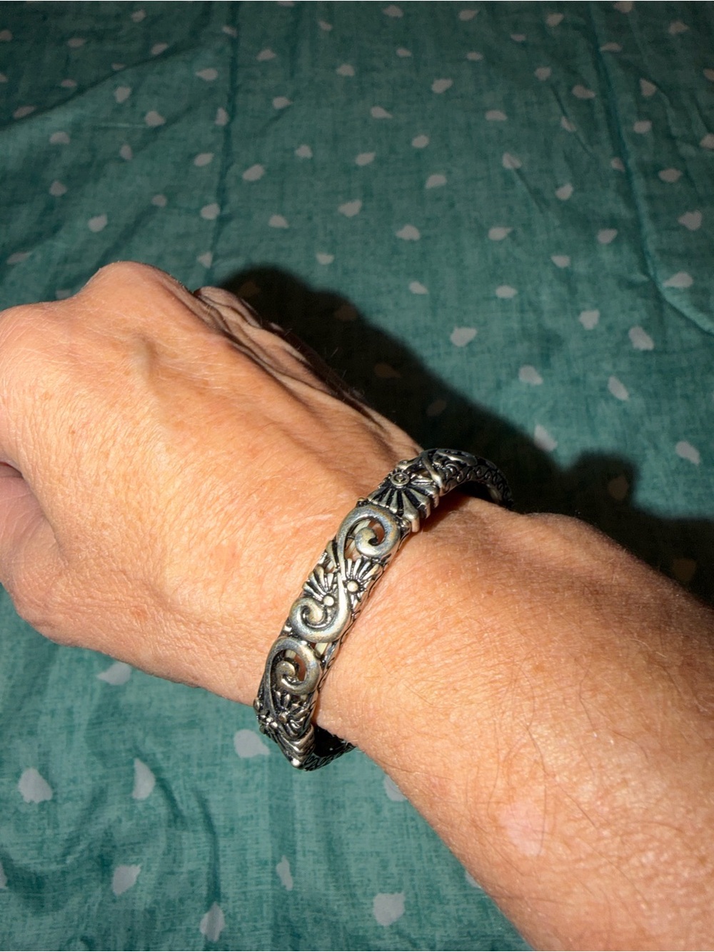 Intricate Silver-Tone Scrollwork Stretch Cuff Bracelet. MUST BE BUNDLED